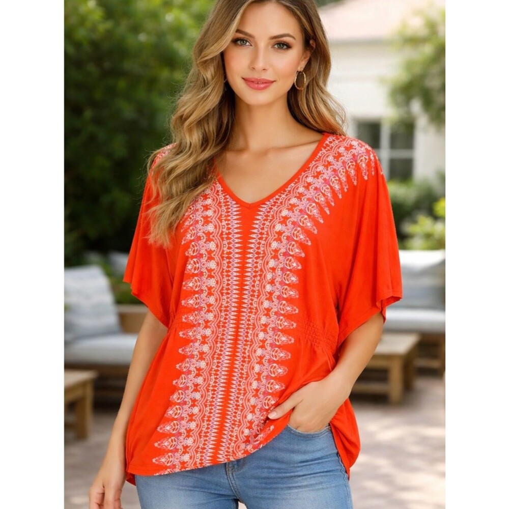 Boho Revival Festival Tunic Style Embroidered Flutter Sleeve Canyon River Blues